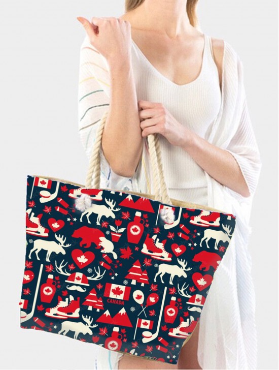 Canvas Canada Maple Leaf Print Shoulder Tote